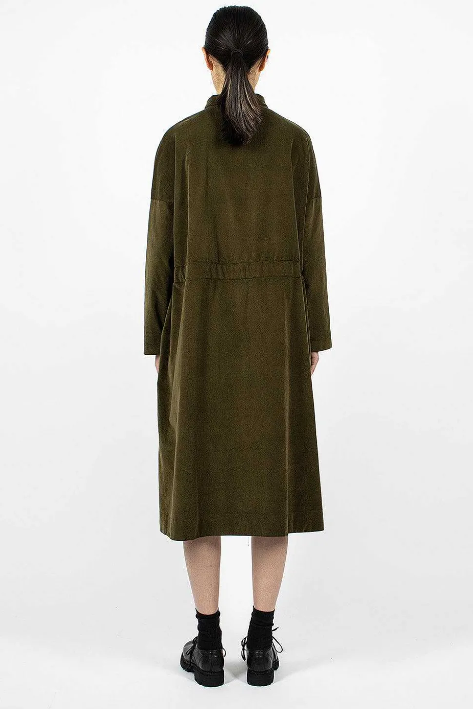 31_195 Collar Drawstring Dress Olive