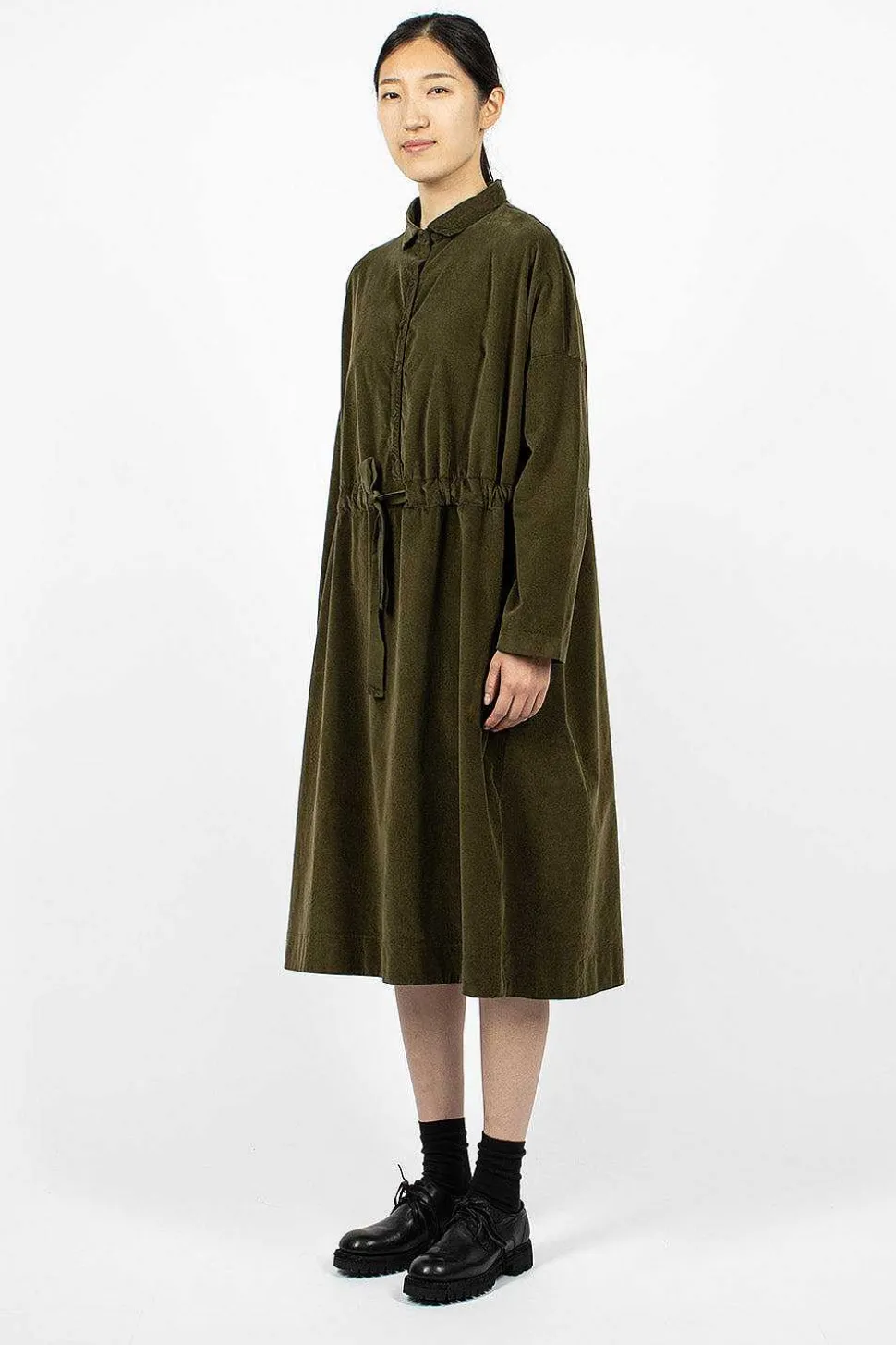31_195 Collar Drawstring Dress Olive