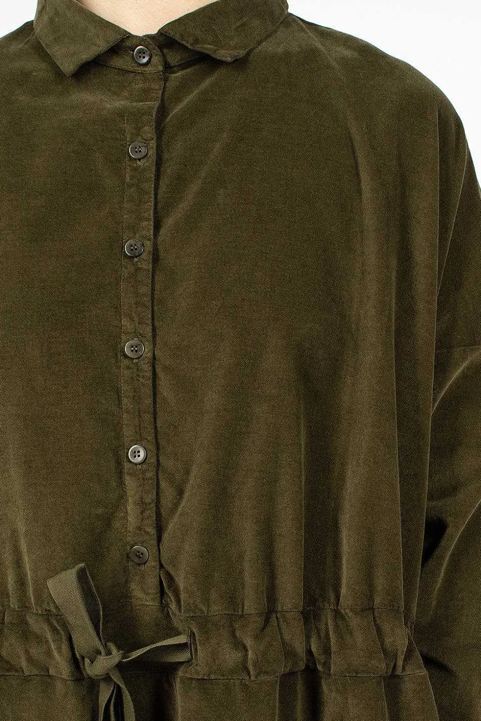 31_195 Collar Drawstring Dress Olive