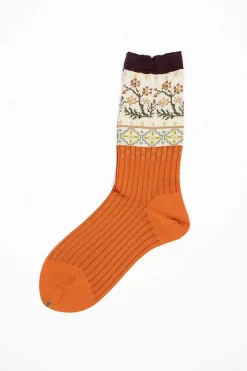 Am-770 Floral Mosaic Socks Orange