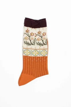 Am-770 Floral Mosaic Socks Orange