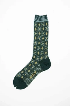 Am-776 Flower Grid Socks Green