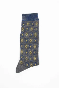 Am-776 Flower Grid Socks Grey