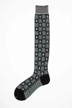 Am-776Hs Flower Grid Socks Black