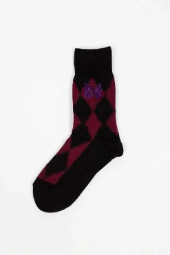 Argyle Jacquard Socks Wine