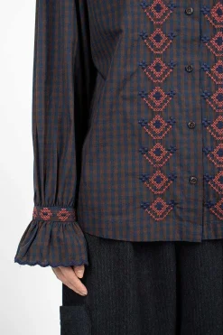 Blossom Gingham Shirt Navy/Brown