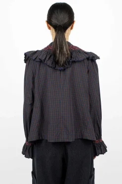 Blossom Gingham Shirt Navy/Brown