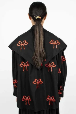 Bow Embroidered Shirt Black/Red