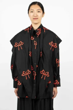 Bow Embroidered Shirt Black/Red
