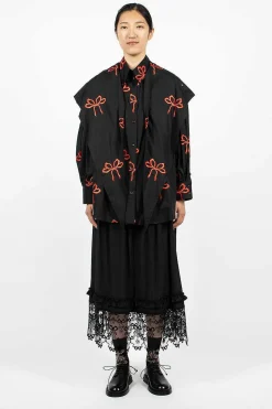 Bow Embroidered Shirt Black/Red