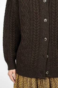 Cable 2Way Cardigan Brown