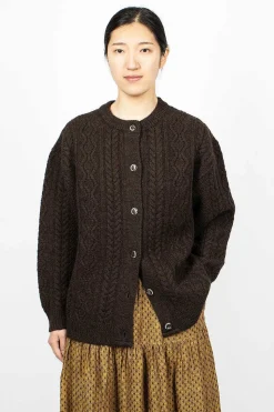 Cable 2Way Cardigan Brown