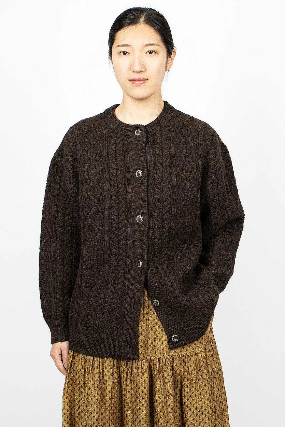 Cable 2Way Cardigan Brown