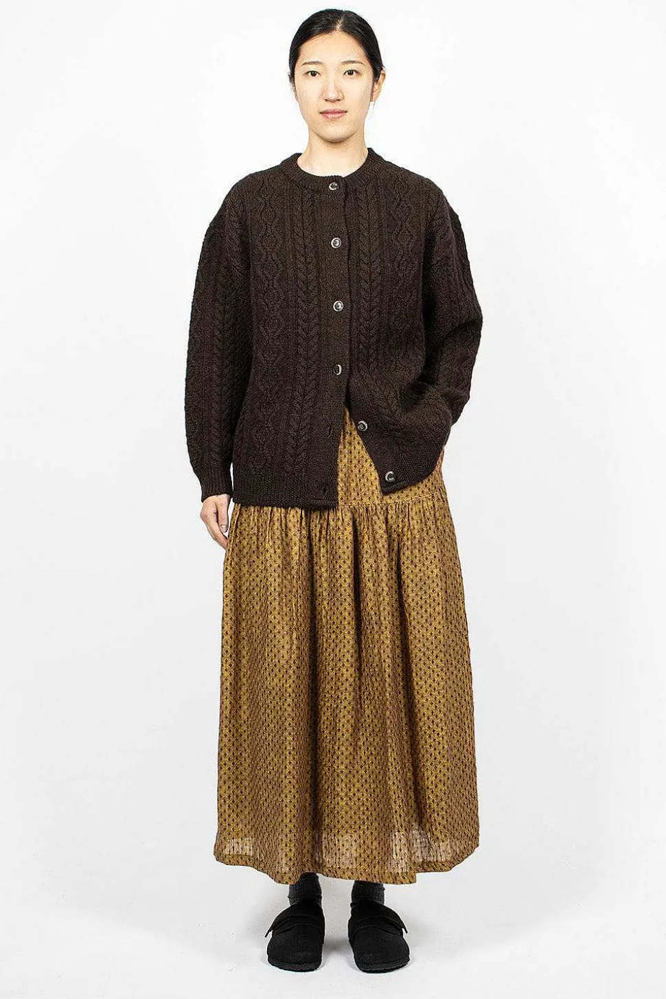 Cable 2Way Cardigan Brown