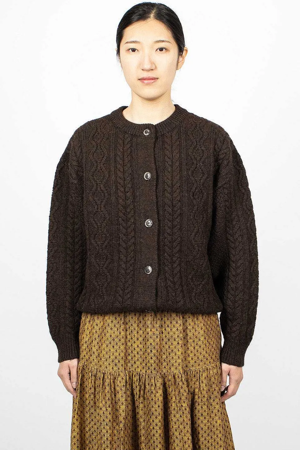 Cable 2Way Cardigan Brown