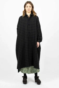 Check Wool Coat Blue Green