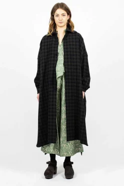 Check Wool Coat Blue Green