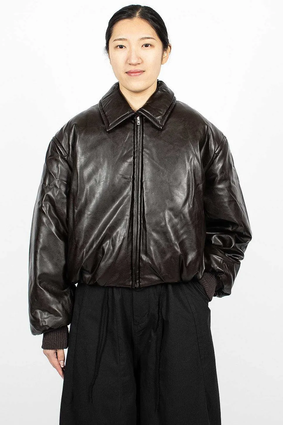 Coated Bomber Jacket Dark Brown