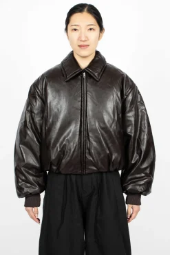 Coated Bomber Jacket Dark Brown
