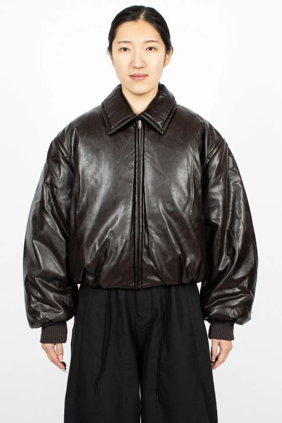 Coated Bomber Jacket Dark Brown