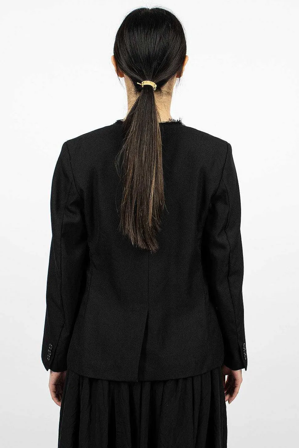 Cut-Off Collar Wool Jacket Black