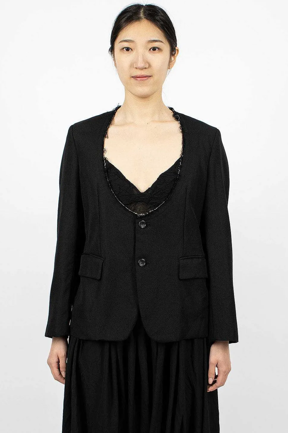 Cut-Off Collar Wool Jacket Black