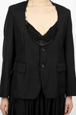 Cut-Off Collar Wool Jacket Black