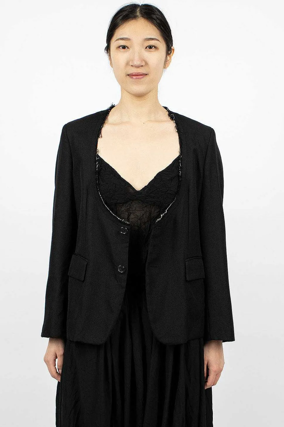 Cut-Off Collar Wool Jacket Black