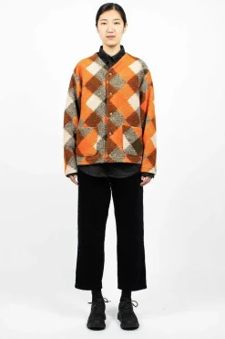 Diamond Knit Cardigan Orange/Olive
