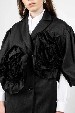 Exaggerated Satin Rose Blazer Charcoal/Black