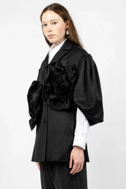 Exaggerated Satin Rose Blazer Charcoal/Black