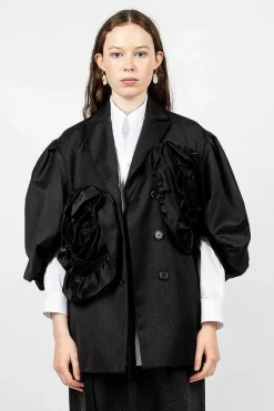Exaggerated Satin Rose Blazer Charcoal/Black
