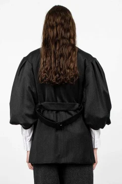 Exaggerated Satin Rose Blazer Charcoal/Black