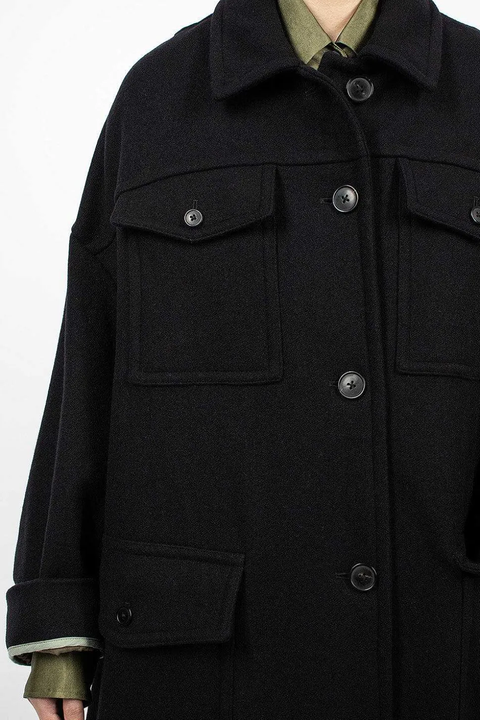 Flap Pocket Coat Black
