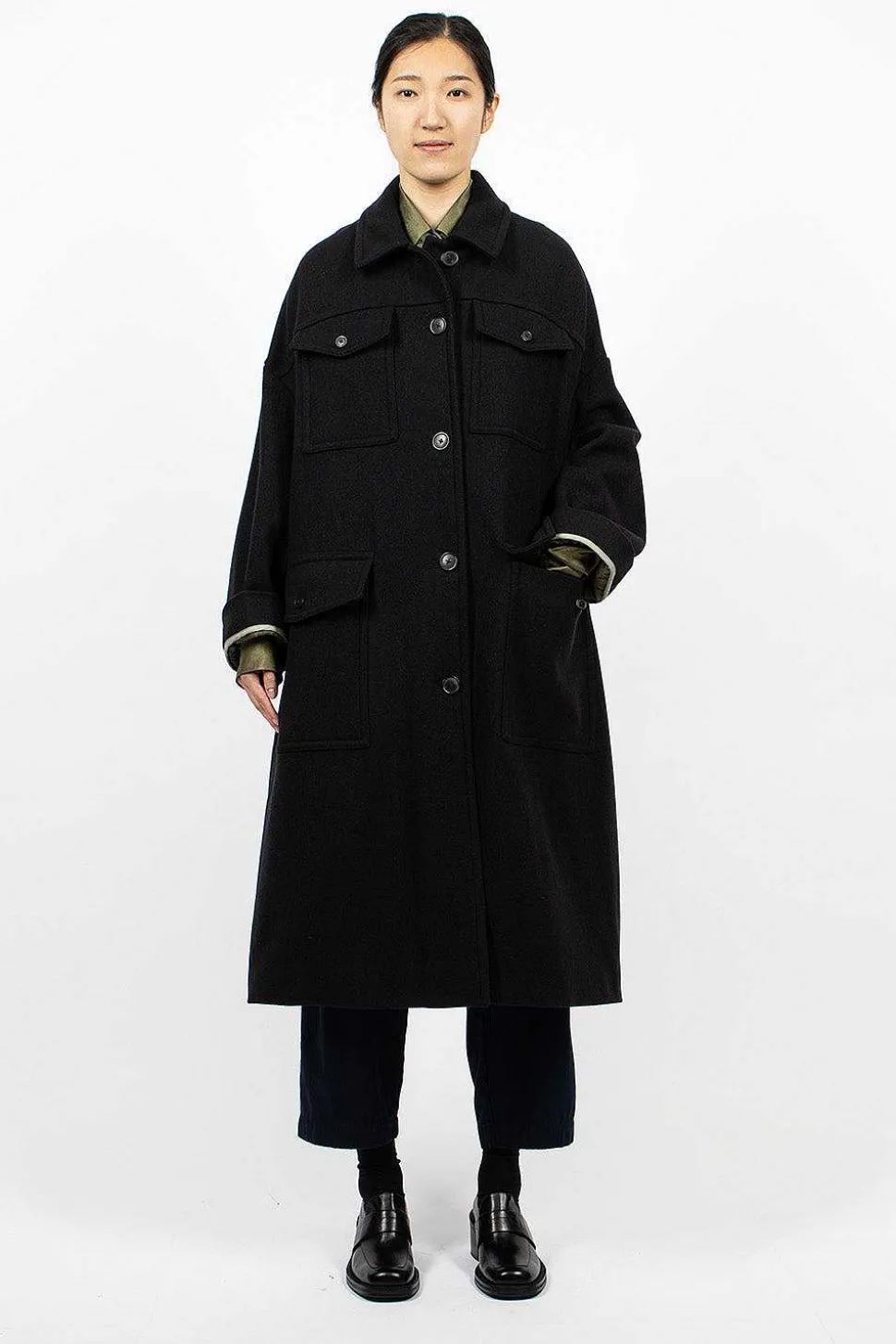 Flap Pocket Coat Black
