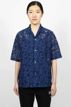 Flower Lace Cabana Shirt Navy