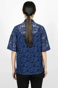 Flower Lace Cabana Shirt Navy