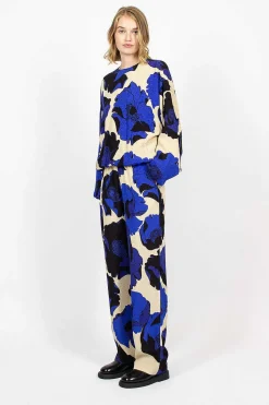 Fluid Floral Trousers Blue