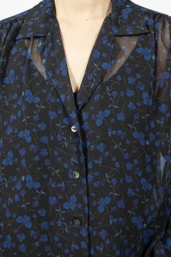 Gathered Blouse Floral Black
