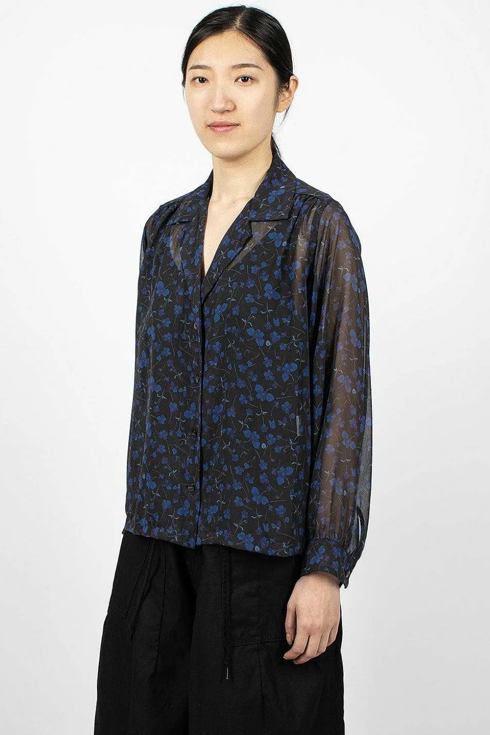 Gathered Blouse Floral Black