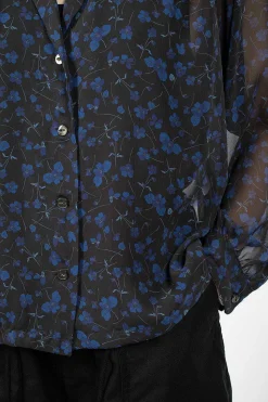 Gathered Blouse Floral Black