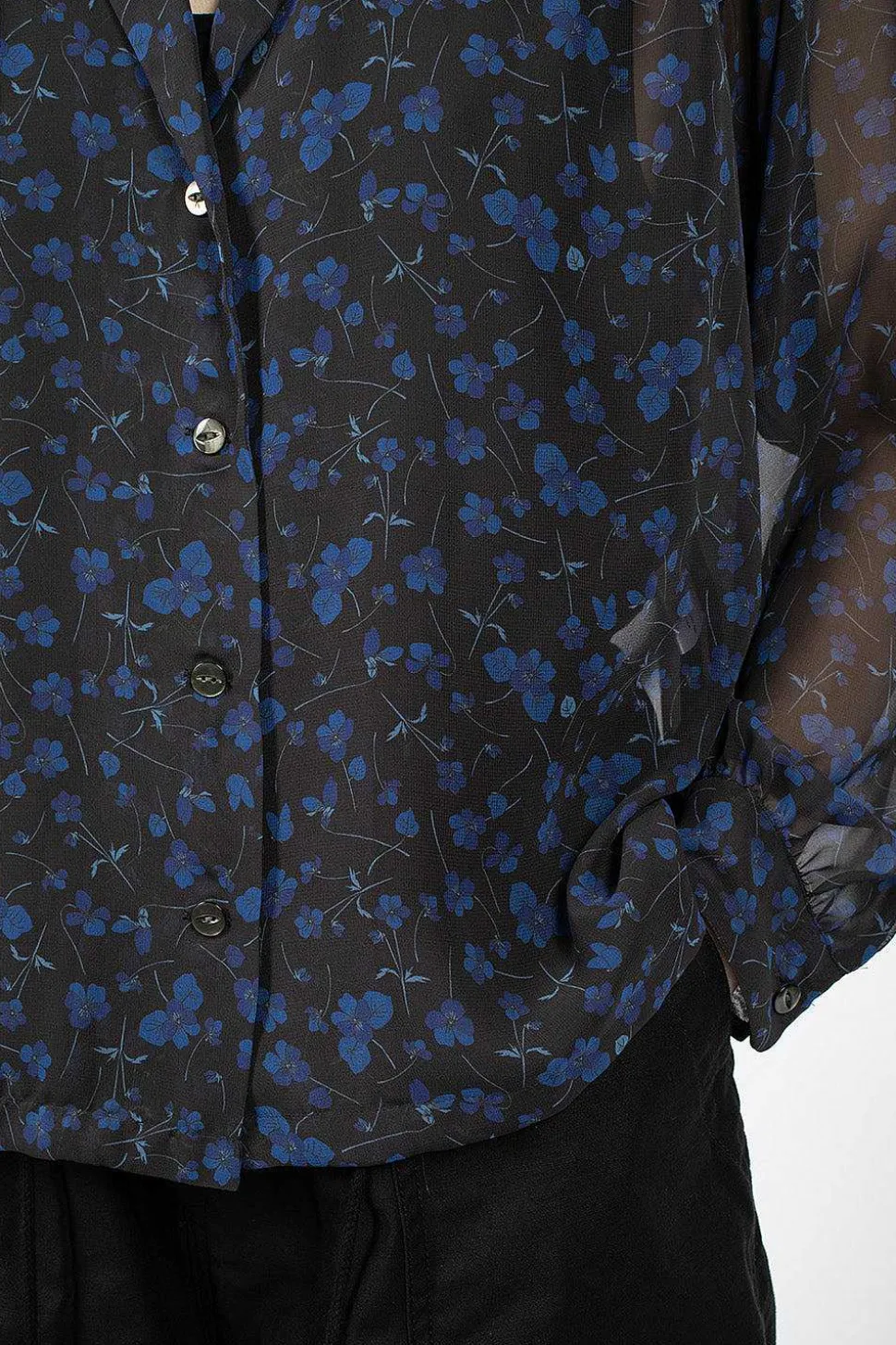 Gathered Blouse Floral Black