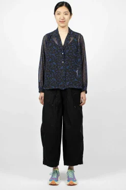 Gathered Blouse Floral Black
