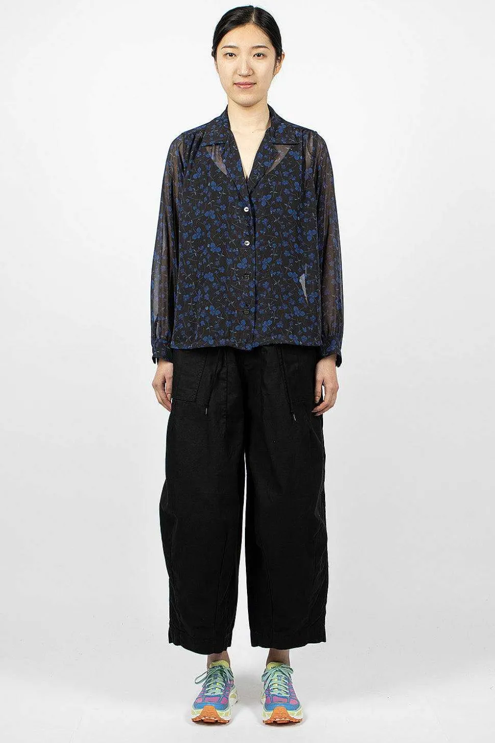 Gathered Blouse Floral Black