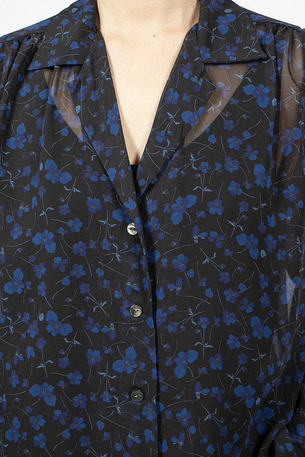 Gathered Blouse Floral Black