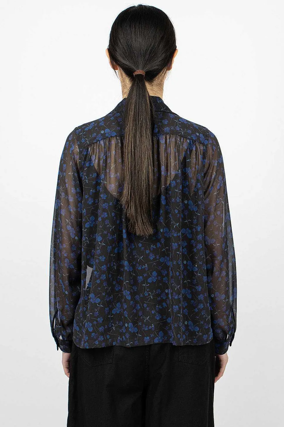 Gathered Blouse Floral Black