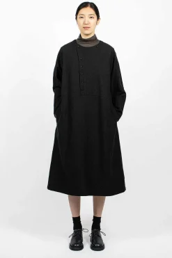 Half Button Dress Black