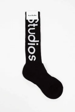 Jacquard Logo Knee High Socks Black