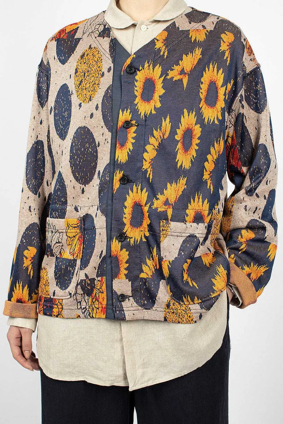 Knit Cardigan Red/Navy Sunflower