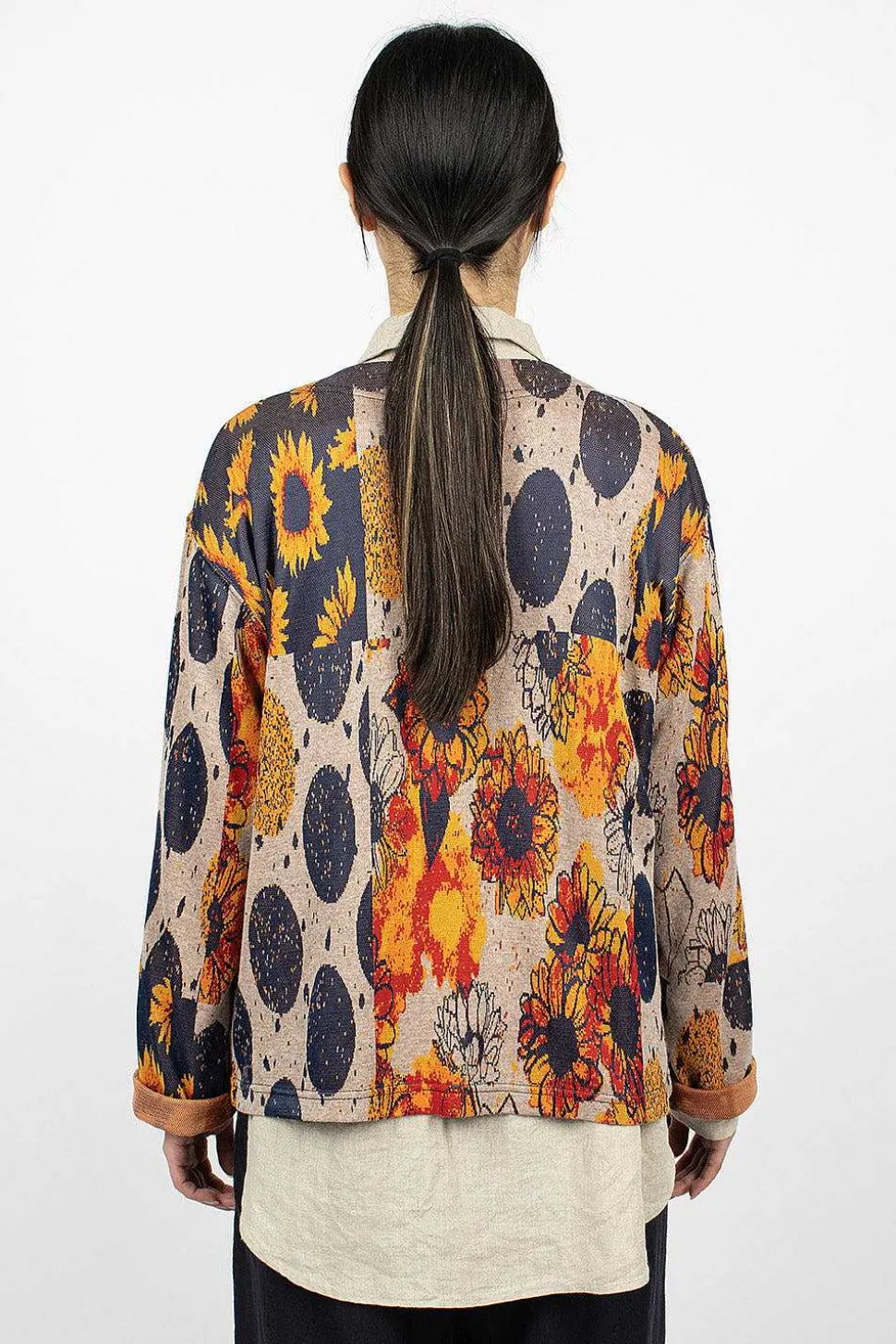 Knit Cardigan Red/Navy Sunflower